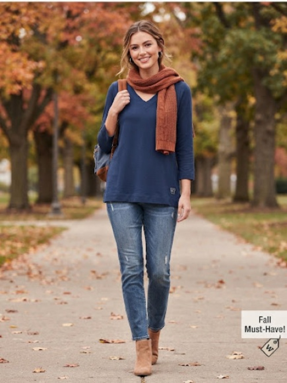 Women's V-Neck Long Sleeve Top in Deep Blue Size 1 - Picture 3 of 10